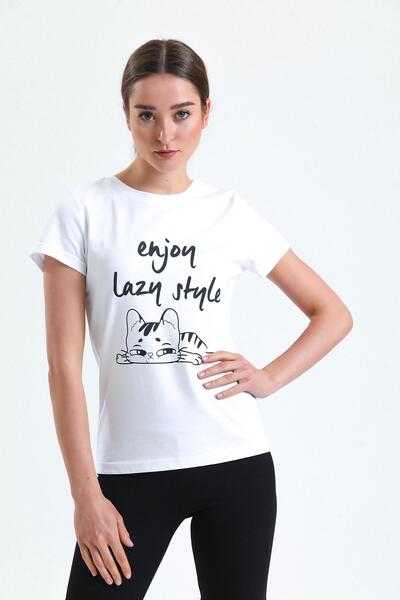Miss Murem Enjoy Lazy Print T-shirt-white