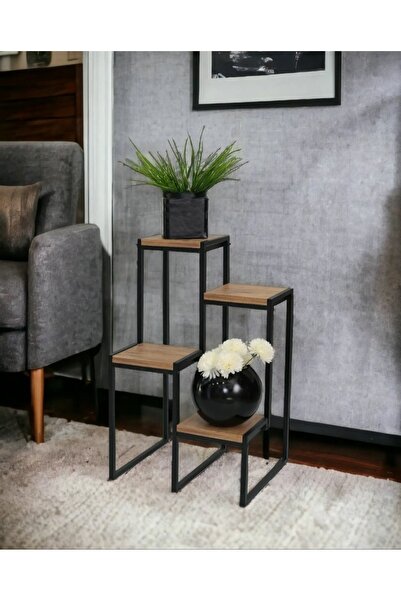 Bye Concept More METAL SAKSILIK 4 AHŞAP RAFLI DEKORATİF SAKSI STANDI GARDEN