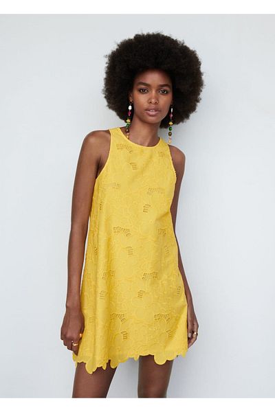 MANGO Woman Rochie de bumbac cu detalii ajurate