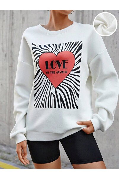 Jose Clothing oversized Φούτερ με μακρυμάνικο καρτούν με τύπωμα επένδυση fleece