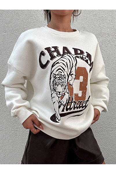 Jose Clothing oversized Κομμένο σε με τύπωμα Μακρυμάνικο επένδυση fleece Φούτερ