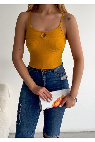 Bukamiss Γυναικεία μουστάρδα μπλούζα με λουράκι