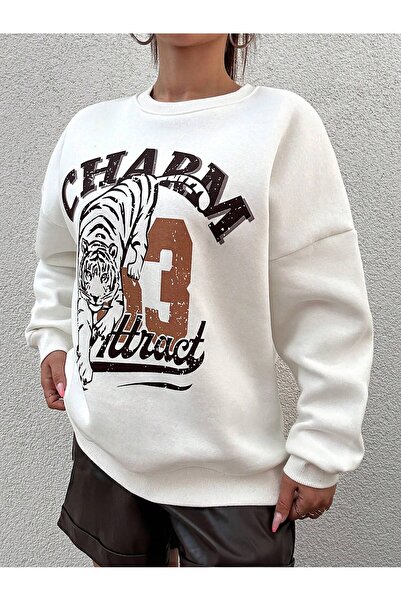 Jose Clothing oversized Κομμένο σε με τύπωμα Μακρυμάνικο επένδυση fleece Φούτερ