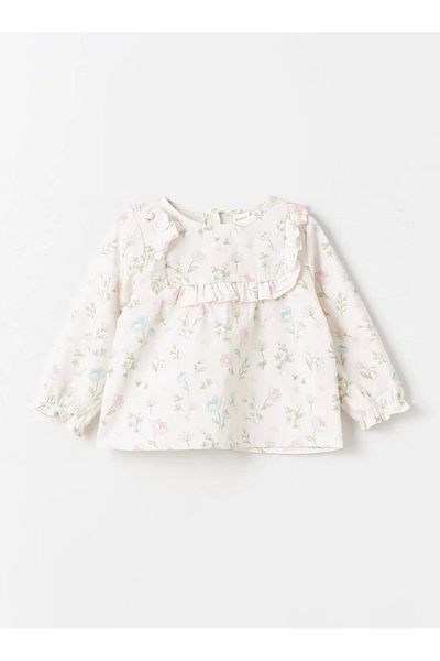 LC Waikiki KANZ Crew Neck Floral Patterned Baby Girl Blouse and Pants 2 Pieces Set
