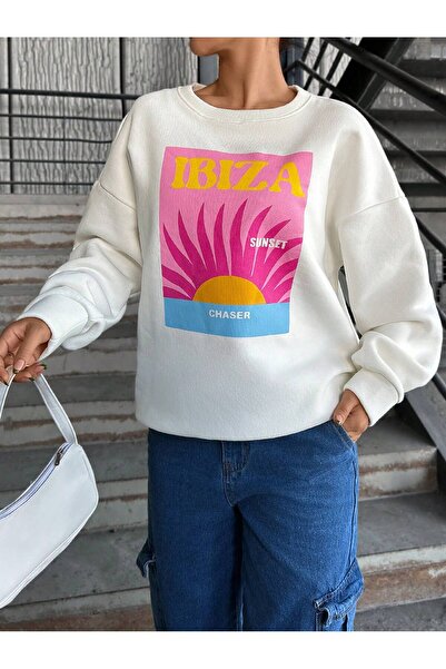 Jose Clothing oversized Φούτερ με μακρυμάνικο καρτούν με τύπωμα επένδυση fleece