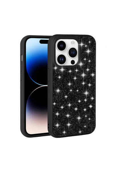 Rivor Apple iPhone 14 Pro Max Uyumlu Kılıf Kamera Yükseltili Parlak Taşlı Tas...