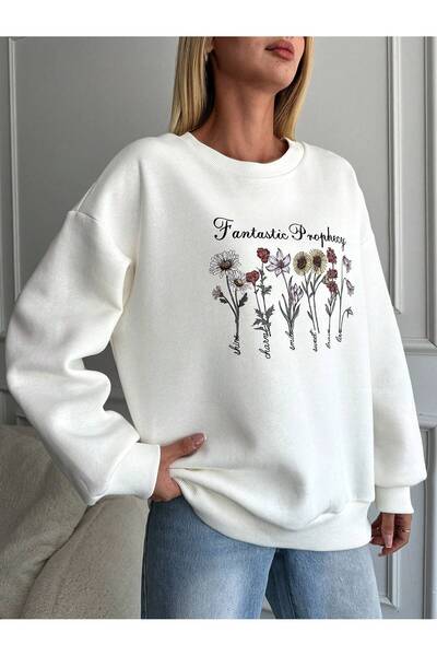 Jose Clothing oversized Κομμένο σε με τύπωμα Μακρυμάνικο επένδυση fleece Φούτερ