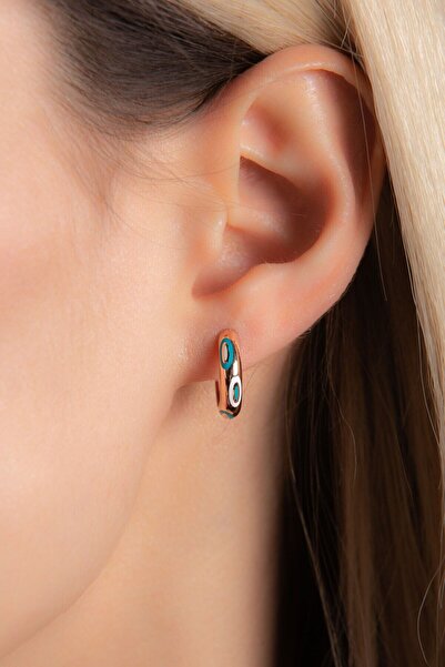 Genel Markalar Lazer Mineli Nazar Boncuklu 925 Ayar Gümüş Rose Halka Küpe Bd