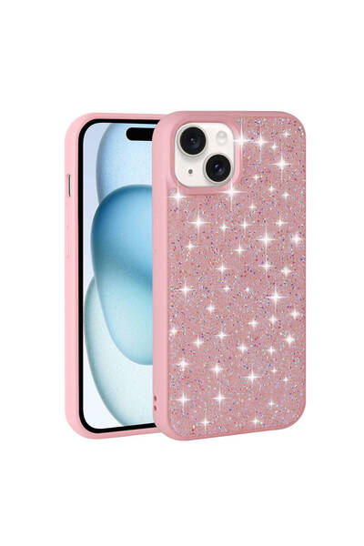 Rivor Apple iPhone 15 Uyumlu Kılıf Kamera Yükseltili Parlak Taşlı Tasarım Pır...