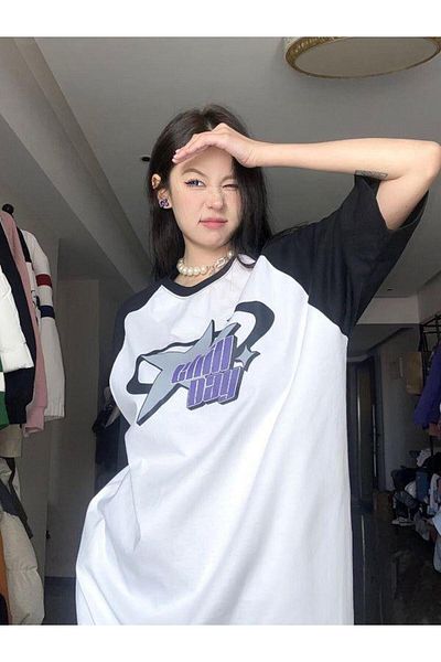 Touz Moda T-shirt Y2k Chill Day White Reglan Sleeve Oversize