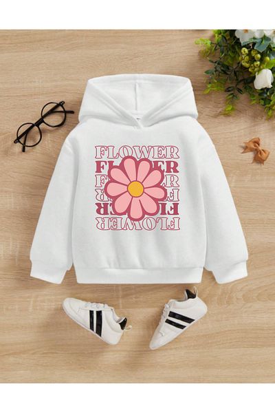 AEMİ Children's Flower Printed Hooded Sweatshirt-Children's Sweat Age 2 - Age 14