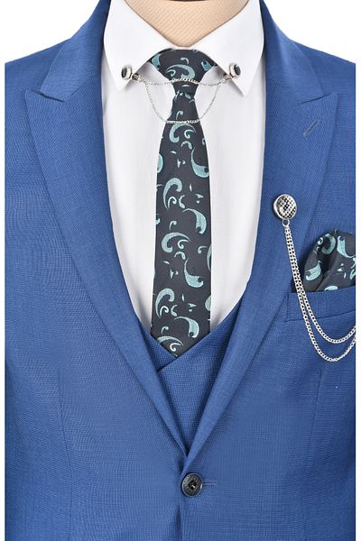 DeepSEA Men's Blue Single Button Double Slit Slim Fit 3-Piece Suit2300530