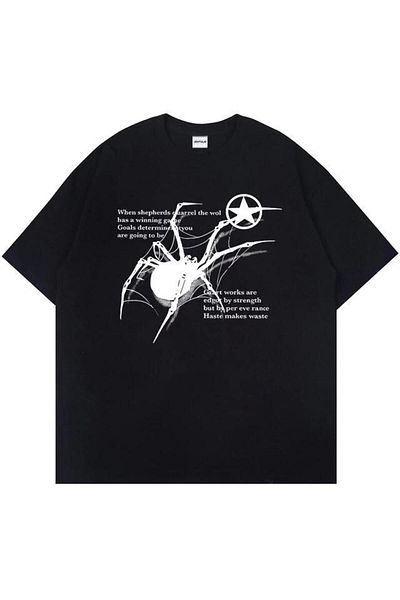 Touz Moda Černé tričko s potiskem Y2k Spider