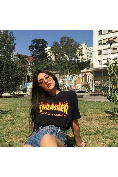 Touz Moda Thrasher Unisex Oversize Μαύρο T-shirt