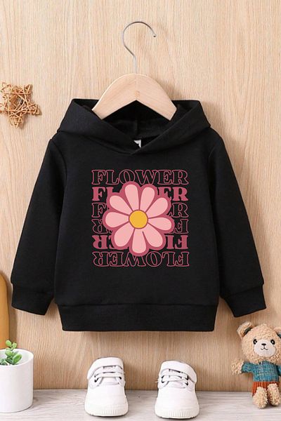 AEMİ Children's Flower Printed Hooded Sweatshirt-Children's Sweat Age 2 - Age 14