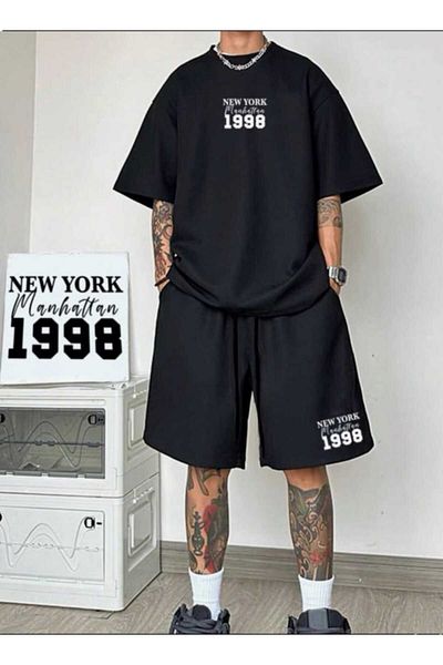 PUNIX PLUS SIZE CUSTOM DESIGN 1998 NEW YORK MANHATTAN PRINTED MEN'S T-SHIRT SHORTS SET