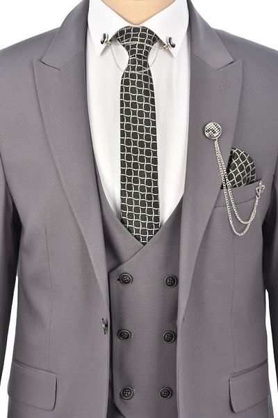 DeepSEA Men's Gray Slim Fit Single Button 3-Piece Suit2301500