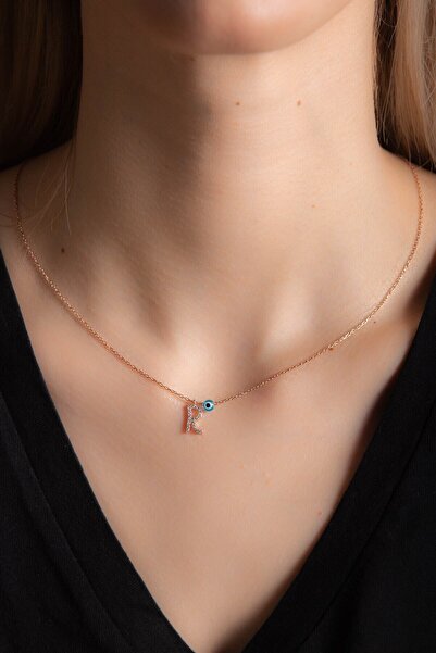 Genel Markalar Beyaz Zirkon Taşlı R Harf Kolye Rose Gümüş Altın Kaplama Kadın...