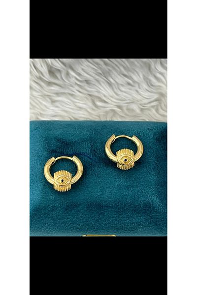 Aylish Bijuteri GOLD COLOR EYE MODEL HOOP STEEL EARRING