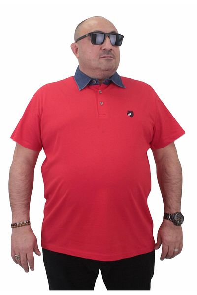 MocGrande Red Large Size Polo Denim Collar T-Shirt - 23420