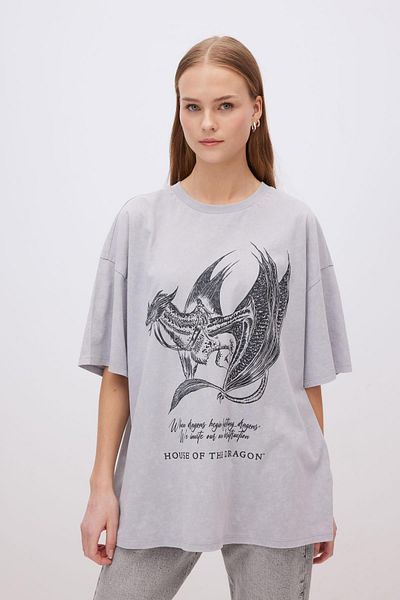 DeFacto Unisex Oversize Fit Crew Neck Back Printed Short Sleeve Washed Faded Effect T-Shirt C3766ax24sm