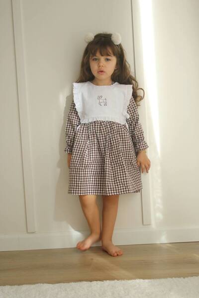 Bebekkutusu Yeni Sezon Kız Çocuk Bebek Pamuklu Bayramlık Elbise -Geyikli