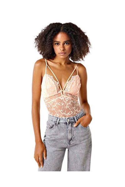 Şahika Gürkan To The Moon & Sun Somon Tül Dantel Bodysuit