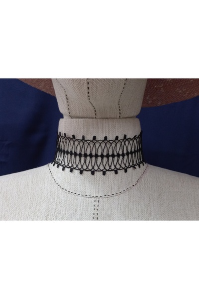 es moda shop Ирис панделка дантела чокър, черен