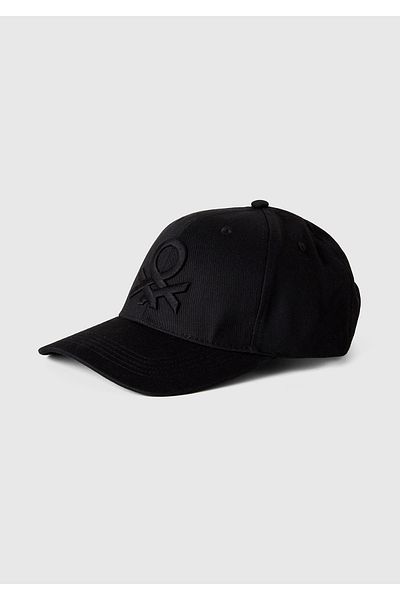 United Colors of Benetton Men's Black 100% Cotton Front Logo Embroidered Cap Hat