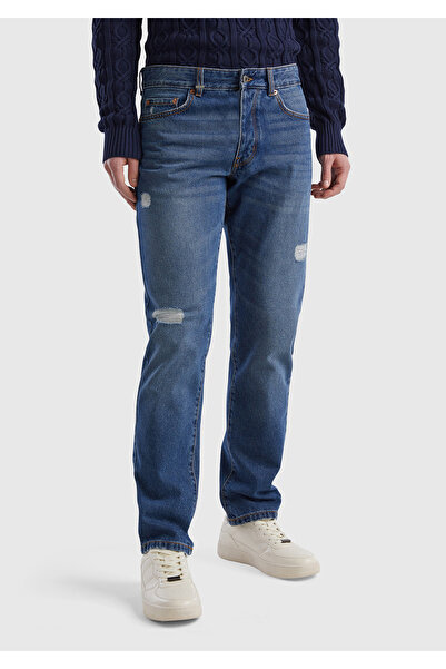 United Colors of Benetton Pantaloni din denim pentru bărbați, 100% bumbac, cu 5 buzunare, cu detaliu logo pe spate