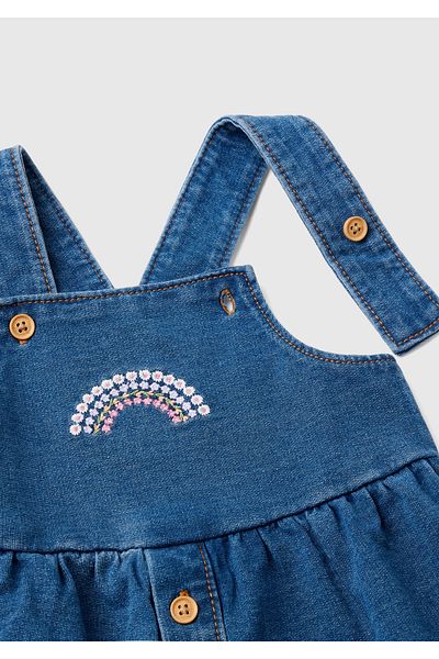 United Colors of Benetton Blue Embroidered Denim Salopet - Baby Decorative Buttoned