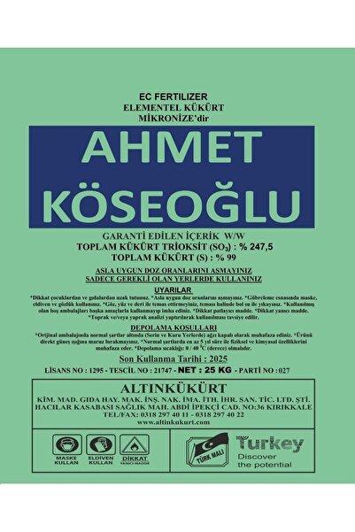 Köseoğlu Mikronize Kükürt 25 kg
