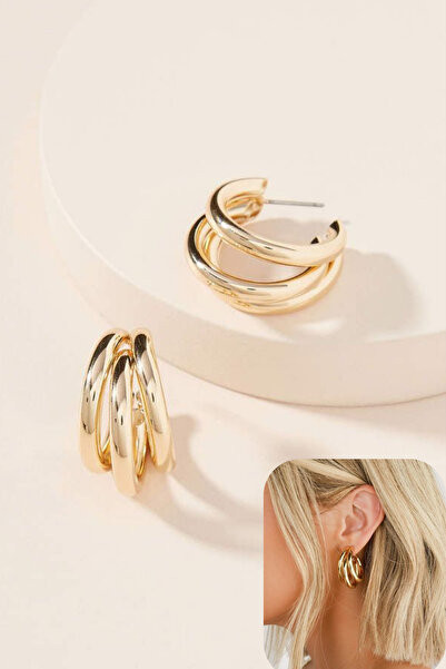 Diloshtrend Design Kadın Küpe Üçlü Halka Görünüm