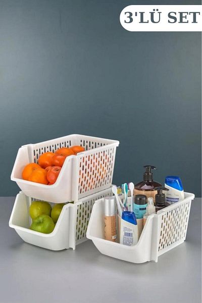 Flosoft 3 Tiers Detachable Kitchen Bathroom Shelf Organizer, Refrigerator Organizer, Collector Basket 3 Pieces