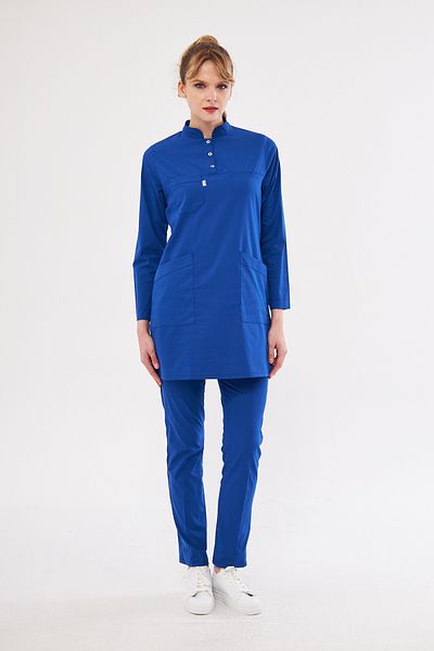 Class Üniforma Hijab Saks Blue Lycra Femei Asistentă și Doctor Jersey Scrubs