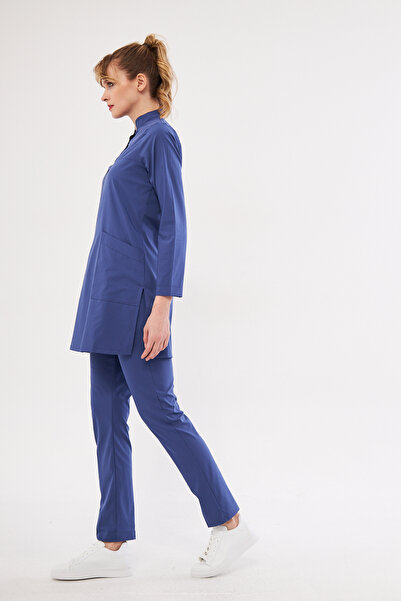 Class Üniforma Tesettür Fırtına Mavi Likralı Kadın Hemşire Ve Doktor Forması Scrubs