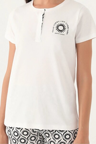 Pierre Cardin PİERRE CARDIN BUTTONED COLLAR SOFT TEXTURED SHORT SLEEVE WOMEN'S PAJAMAS SET 8785