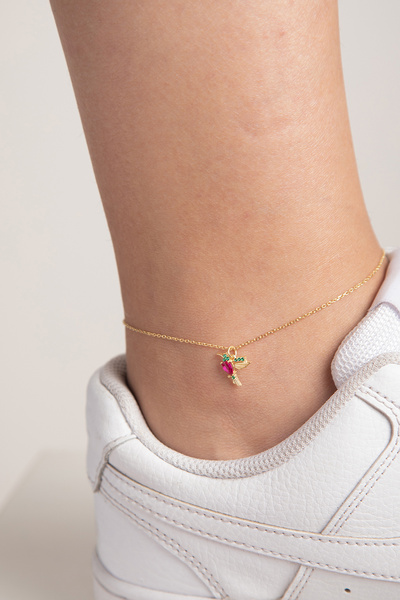 Elika Silver Kadın Ruby Kuş Model Altın 925 Ayar Gümüş Halhal