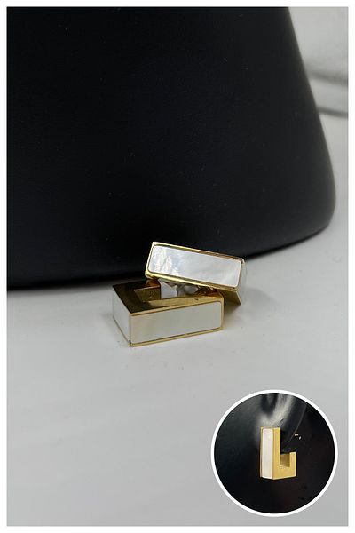 Manken İstanbul Women's Pearlescent Gold Rectangular Model Steel Earrings