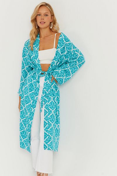 Cool & Sexy Türkis gemusterter Kimono für Damen GÇ155