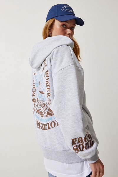 Happiness İstanbul Women's Gray Hooded Knitted Sweatshirt UB00251