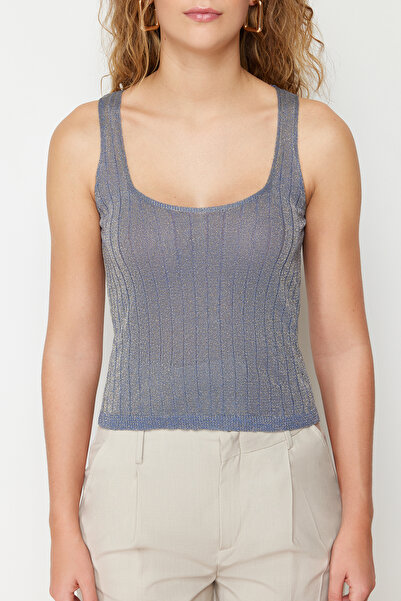 Trendyol Collection Kék csillogó fonal kötöttáru blúz TWOSS24BZ00126