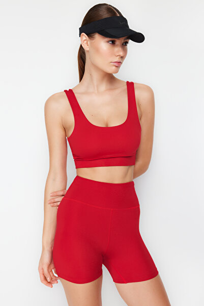 Trendyol Collection Piros szálcsiszolt puha szövet alátámasztott/formázó vastag pántos kötött sportmelltartó THMSS24SS00008
