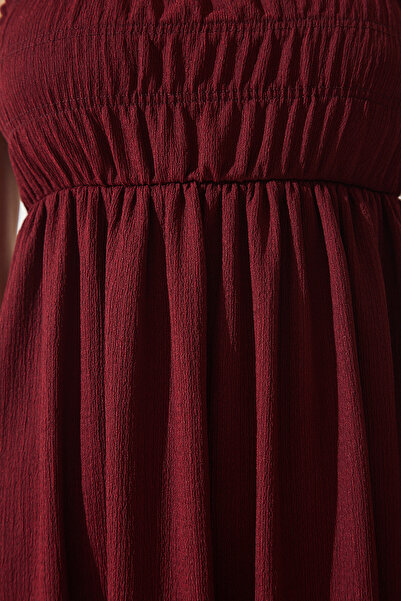 Happiness İstanbul Dámske bordové letné pletené šaty na ramienka UB00250