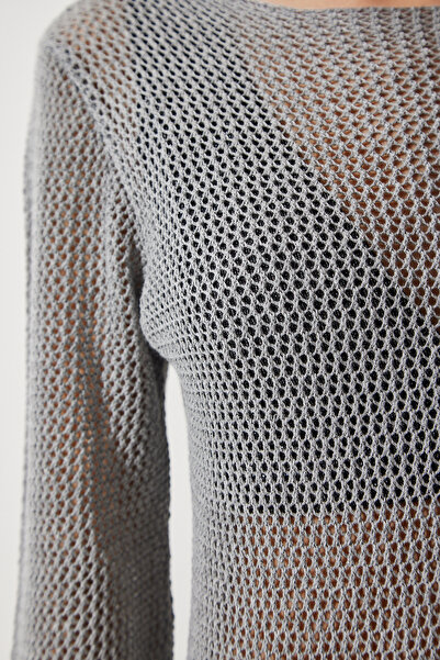 Happiness İstanbul Dámské šedé zakřivené dlouhé úpletové šaty PF00064