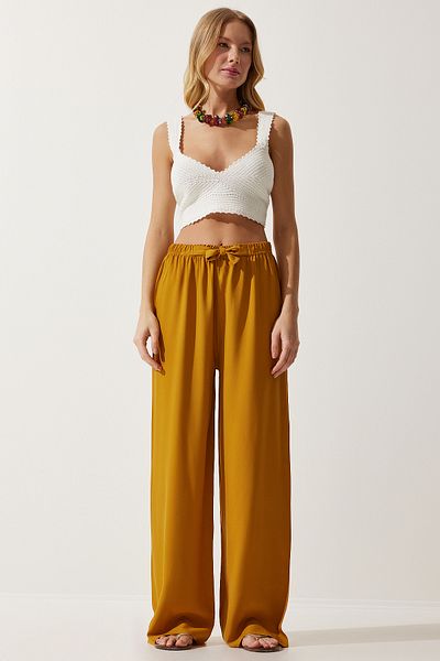 Happiness İstanbul Senfgelbe Palazzo-Hose aus Viskose für Damen EN00610
