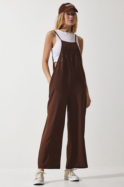 Happiness İstanbul Brauner Gärtner-Jumpsuit mit Taschen für Damen DD00910