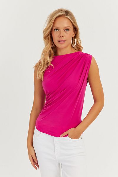 Cool & Sexy Women's Fuchsia Gathered Blouse YZ625