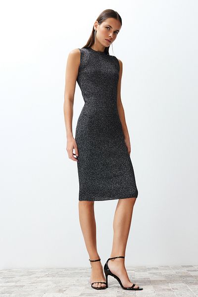 Trendyol Collection Rochie Maxi Neagră din fire sclipitoare TWOSS24EL00373