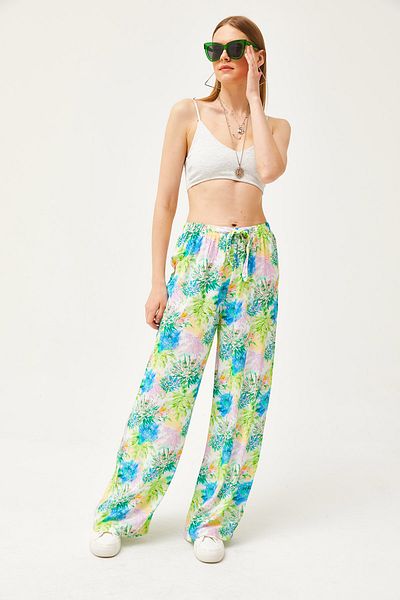Olalook Women's Multicolored Patterned Woven Viscose Palazzo Trousers PNT-19000263